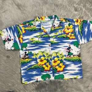 Vintage Sunday Comics Disney Hawaiian Button Up Shirt Mickey Minnie Mouse